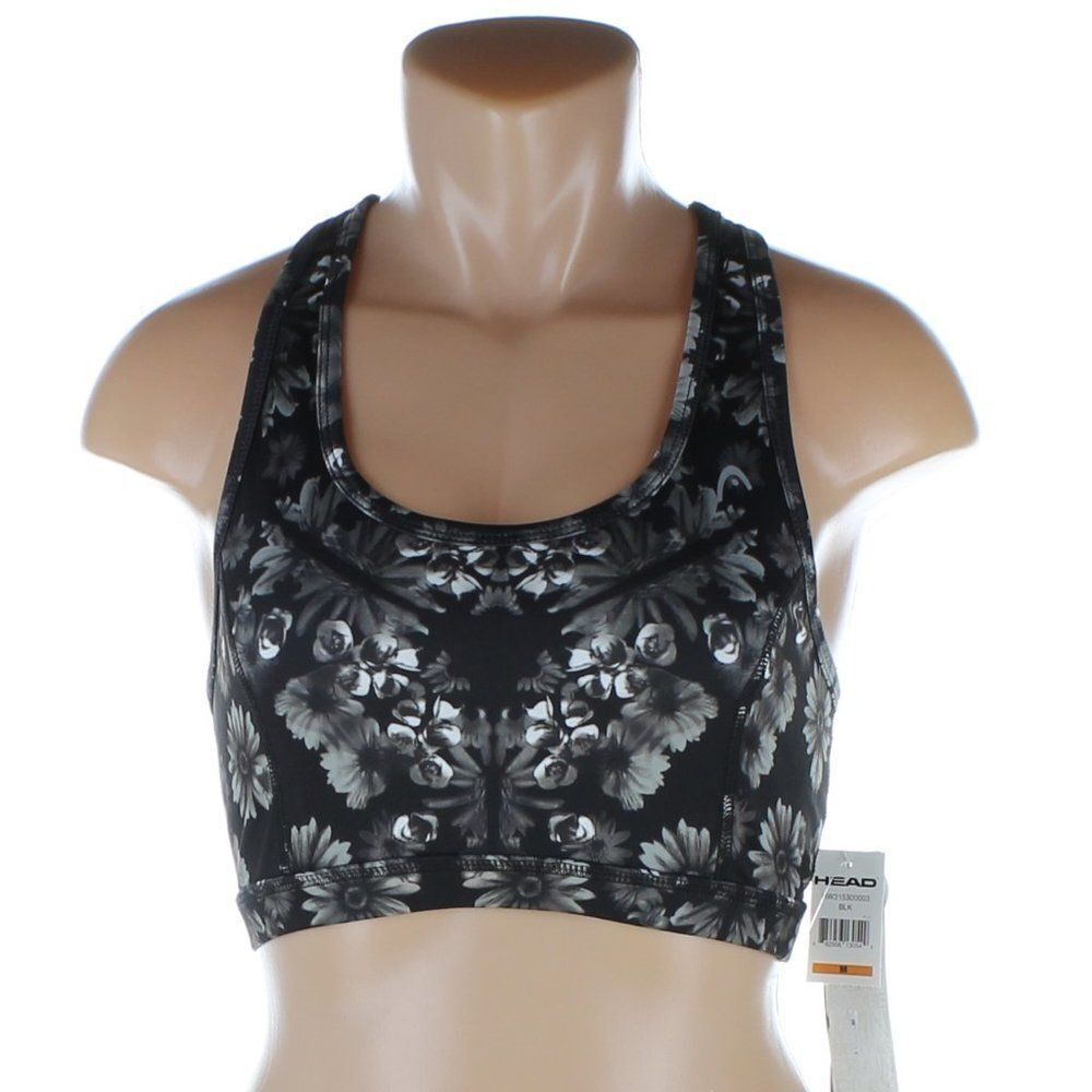 HEAD Intimates Black Floral Medium Impact Sports Bra - Size Medium NWT - Picture 2 of 10